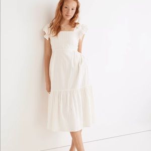 Madewell Ruffle-strap tiered midi dress in textural stripe